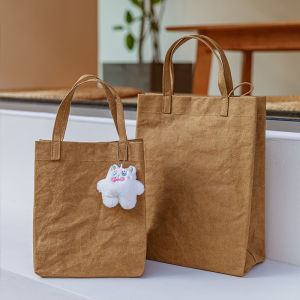 Japanese Washable Kraft Paper Package Simple Womens Bag Artsy iPad Bag Niche Style Handbag Lunch Box Bag Wrist Bag