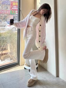 Quần Jeans Ống Loe Màu Trắng Kiểu Mỹ Cạp Cao Ôm Vừa Vặn Quần Dài Mùa Xuân Thu Mùa Hè Quần Dài Thường Ngày