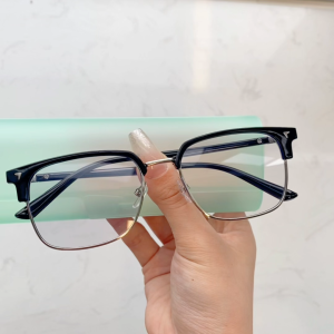 Fashion Mens Photochromic Glasses Anti Blue Light Eyeglass Retro Metal Black Half Frame Cermin Mata