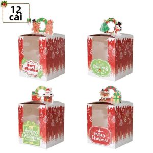 12/24 Chiếc Hộp Quà Giáng Sinh Có Hỗ Trợ Bên Trong Bằng Giấy Bìa Trang Trí Đóng Gói Cho Tiệc Giáng Sinh Đồ Dùng