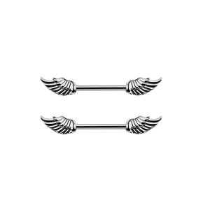 2pcs Butterfly Heart Crystal Nipple Piercings Rings 16mm Length Bar Shield Barbell Stainless Steel Wing Nipple Ring Body Jewelry