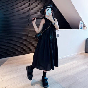 Girls Summer Vest Dress Cool Fashionable A-Line Skirt Korean Style Pure Color Childrens Clothing Easy to Wear Daily Dress