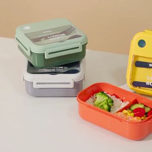 Kotak Makan Bento Transparant Lunch Box Free Sendok Garpu 1000 ml 2 Grid 6006