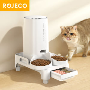 ROJECO Automatic Cat Feeder Stand Multi-function Feeder Elevated Bracket For Single or Double Bowle Cats Food Dispenser