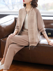 ฤดูใบไม้ผลิ ฤดูใบไม้ร่วง ลำลอง ชุดกีฬาสําหรับผู้หญิงมากกว่า 40 50 ทันสมัย สองชิ้นต่อต้านวัย ชุดสูท ชุดแจ๊กเก็ตของแม่