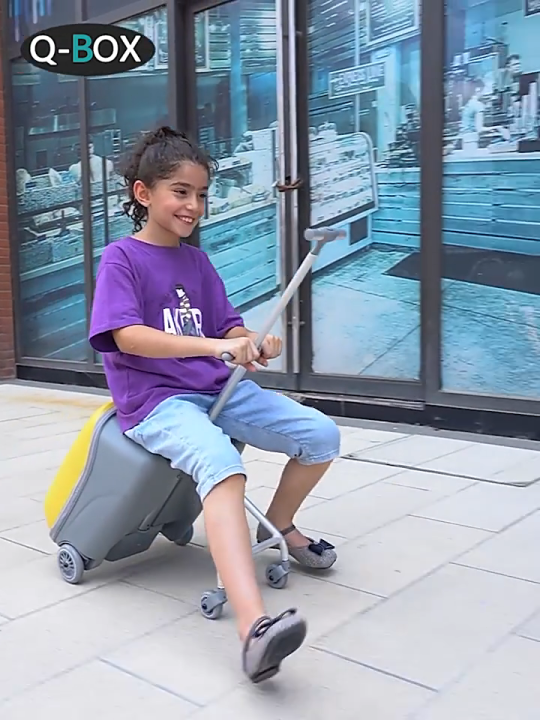 QBOX Kids Ride-On Luggage , Rideable Travel Suitcase with Pull Rod