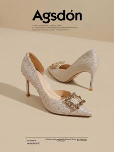 Agsdon | French Pointed Stiletto High Heels Water Drilling Buckle Shoes
