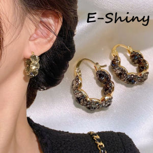 2023 Luxury Premium Grey Zircon round Geometry Hoop Earrings Girls Korean New Fashion Jewelry For Womens Party Ear Accessories