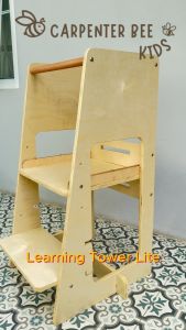 Montessori wooden Learning Tower Lite (Kitchen Helper Tower ) Height Adjustable (Best Qulity in this price zone) Siberia Brich wood&food safe natural wax/ มอนเตสซอรี่  บันไดสำหรับเด็ก ไม้จริง