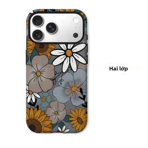 Ốp Điện Thoại In Hình Hoa Cúc Hướng Dương Màu Xám Cho iPhone Hai Lớp Chống Sốc Vỏ Mềm Chống Trầy Xước Vỏ Mềm Chống Bụi Chống Trượt Cho Pro Max Plus