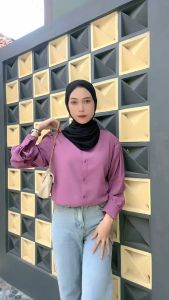 Kemeja Wanita Polos Lengan Panjang Hitam Putih Jumbo Bahan Crinkle Airflow ByAs3