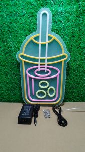 ป้ายไฟนีออน ป้ายไฟ ชานมไข่มุก เเนวตั้ง ไฟประดับตกแต่ง ป้ายไฟสำรับตกแต่งหน้าร้าน