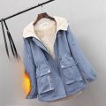 plus Size Women's Hooded Fleece Lined Thickened Parka Coat Winter New Style Fashion Slimming Cotton Jacket Outerwear. 