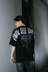 kaos oversize pria black silver huntercutz