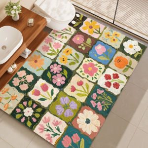 VIKAMA Vintage Hoa Nhiều Màu Sắc Thảm Tắm Chống Trơn Trượt Thấm Hút Tranh Sơn Dầu Hoa Khảm Lưới Thảm Cho Phòng Tắm Tắm Phong Cách Hiện Đại