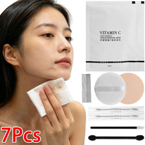 7pcs/Set Disposable Makeup Tool / Portable Round Powder Puff / Soft Skin-Friendly Makeup Remover Wipes / Dual-Ended Eyeshadow Brush / Lipstick Brush