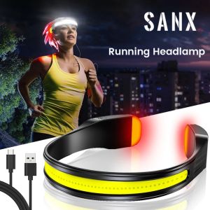 SANX LED Headlamps Suluh Kepala Headlight Flashlight Running Light Flashlight USB Rechargeable Emergency Light Outdoor Hiking Headlamp for Running Fishing Wild Adventure