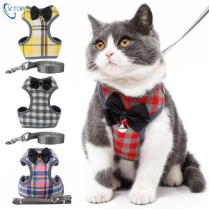 V.top Harness Kucing Tali Kucing Kelinci Rompi Anjing Hewan Lattice Style Peliharaan Babi Penyesuaian Lucu S M L