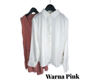 Fashion Wanita Setelan Rompi Vest Buntung Panjang Polos Ikat Plus Kemeja Putih Monalisa