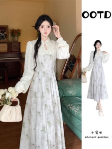 plus Size Womens New Chinese Style Long Dress Slimming Waist Design Commute Elegant Lady High Waist Spring Autumn Long Skirt