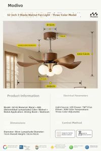 FANCY LAMP CLUB | Eye-Protecting Full Spectrum Ceiling Fan Light for Living Room
