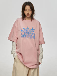 Loose Fit Short Sleeve T-Shirt for Men Summer Casual Cotton round Neck Printed Fun Pattern Double Weave Trendy Streetwear