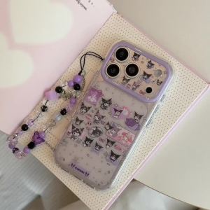 Sanrio | Luxury Frosted Translucent Purple Kuromi Shockproof Phone Case For iphone 17 16 15 Pro Max Cute Star Style Back Cover With Chain