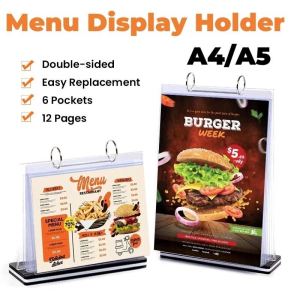A4/A5 Restaurant Menu Display Stand Multi-Page Flip Menu Stand Transparent Acrylic Display Stand