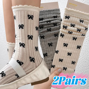 2Pairs Fashion Sweet Girls Long Socks Summer Hollow Out Mesh Breathable Lace Bow Socks JK Lolita Kawaii Bowknot Cute Socks Women