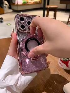 Plating For Magsafe Magnetic Stand Holder Rhinestones Case For iPhone 17 Pro Max 16 11 12 13 14 15 Plus Diamond Bumper Cover