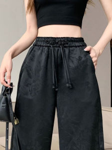 Acetate Satin Loose Pants Womens Summer Thin Small Black Casual Pants Loose Draping Effect Ice Silk Straight-Leg Pants
