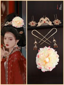 Traditional Chinese Style Hair Accessories Set Realistic Peony Hairpin Comb Tang Dynasty Fashion Versatile Big Scented Hairpin