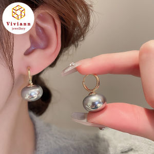 Viviann Original sterling silver Fashion 12mm Grey Pearl Earrings For Women Sparkling pearl Pendant Elegant pearl Earrings Jewelry Pearl Earrings Fashion 925 Sterling Silver Drop Earring White Pearl  Jewelry With Box