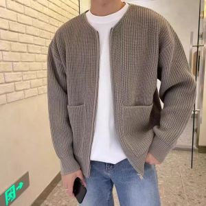 Mens Knitted Open Cardigan Sweater Casual Loose Fashionable Versatile Spring Autumn New Style Korean Version Spring 2024