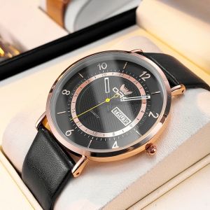 OPK Mens Watch Waterproof Original Quartz Leather Strap Calendar With Gift Box Fashion Casual Watch For Mens With Free Box