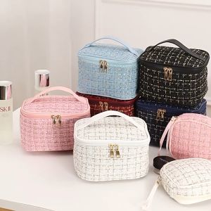 Makeup Bag กระเป๋าเครื่องสำอางค์สไตล์เกาหลี แบบพกพา มีซิป ผ้าหนา ขนาดใหญ่ แบบพกพา กันน้ํา จุของได้