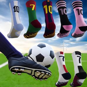 1 pair of mens professional football socks non-slip training game socks with towel bottom numbered mid-knee sports socks