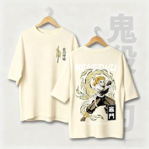 Bandai | Demon Slayer Rengoku Kyojuro Anime T Shirt Men Women Cotton Short Sleeve Tops Summer Casual Graphic Tee Streetwear Manga Cosplay