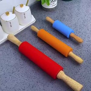 Non-Stick Plastic Handle Pin Pastry Dough Flour Roller Silicone Rolling Pin Kitchen Baking Cooking Tools Christmas Rolling Pin