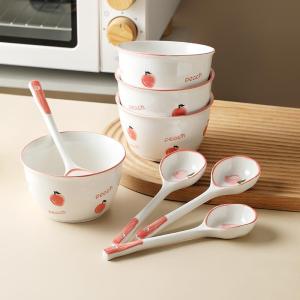 Cute Ins Style Ceramic Rice Bowl Strawberries And Peaches Porcelain Soup Bowl Couple Child Set Porcelain Fruit Pattern