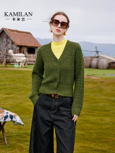 Kamilan French Knitted Open Cardigan Womens Fashion Early Autumn Atmosphere Sensation Long Sleeve V-Neck Button up Sweater Jacket