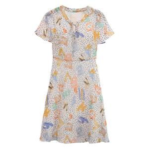 Dotted Pattern Letter Design Tie-waist Slim Fit Dress
