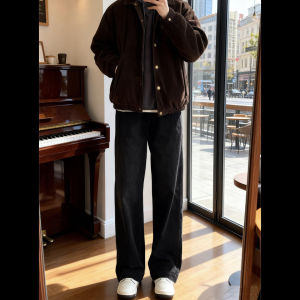 Dark Thick Jeans Male Style Casual Loose Classic Fit Straight Leg