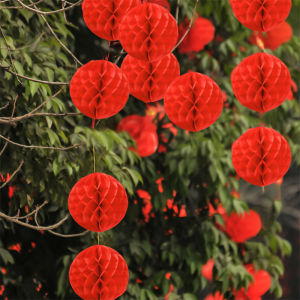10/15/20/25/30CM Chinese Red Round Hanging Paper Honeycomb Balls Crafts Party Wedding Home DIY Decoration Paper Lantern
