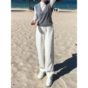 High Waist Straight Leg Casual Pants Asymmetrical Design Banana Pants Slimming Fashion Splicing Drapey Aromatic Reed Spring New Arrival