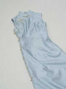 Water Blue Mandarin Collar Sleeveless Qipao Dress Womens Style Early Autumn New Chinese Small Size Fashionable Commute Suit