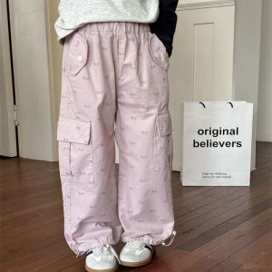 New Cargo Pants for Kids Girls 5-16Years old Hip Hop Pants Pink Candy Pants 4 Pockets Jogger Pants Wide Leg Trouser Summer Loose Casual Pants Jazz Dance Pants Korean Fashion Baggy Pants