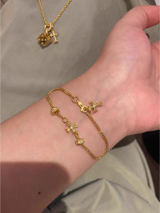 Golden Cross Run Ring Bracelet Womens New 2025 Luxury Minimalist Elegant Versatile Hand Jewelry Alloy Material Necklace Style