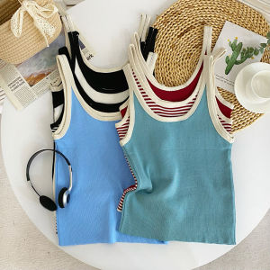 Retro U-Neck Color Block Knitted Crop Top: A Stylish Summer Choice