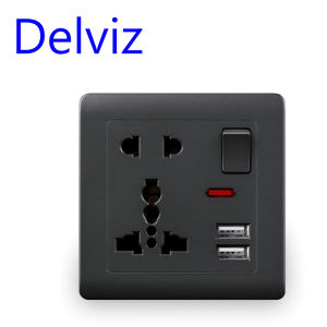 Delviz EU Standard USB Wall Socket Grey switch control outlet2A Dual USB charging AC 110~250V 13A Universal jack Power socket